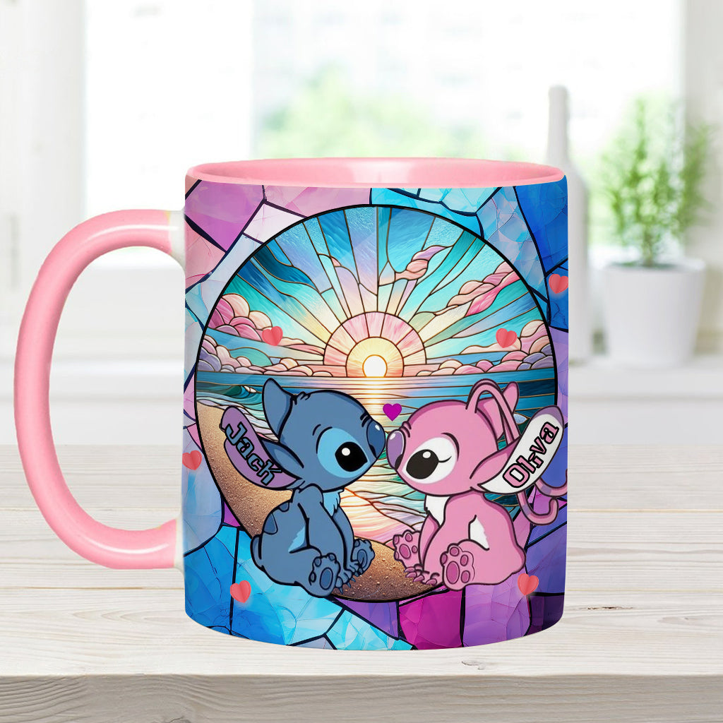 Personalized Ohana Accent Mug with Sunrise Beach Design Gift for Couples Accent Mug GradoCreations