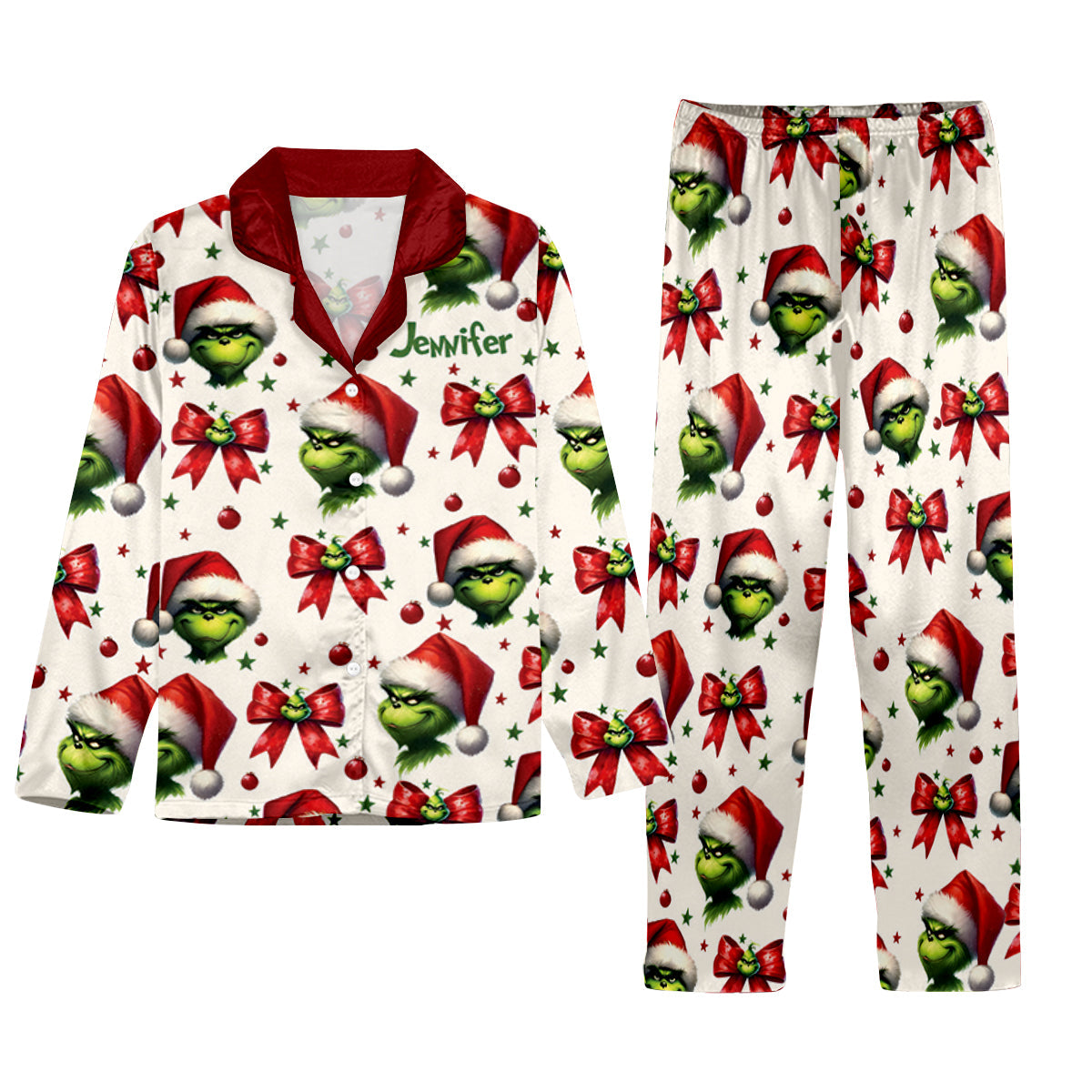 Personalized Grinchmas Button Down Pajamas for Christmas Button Down Pajamas GradoCreations