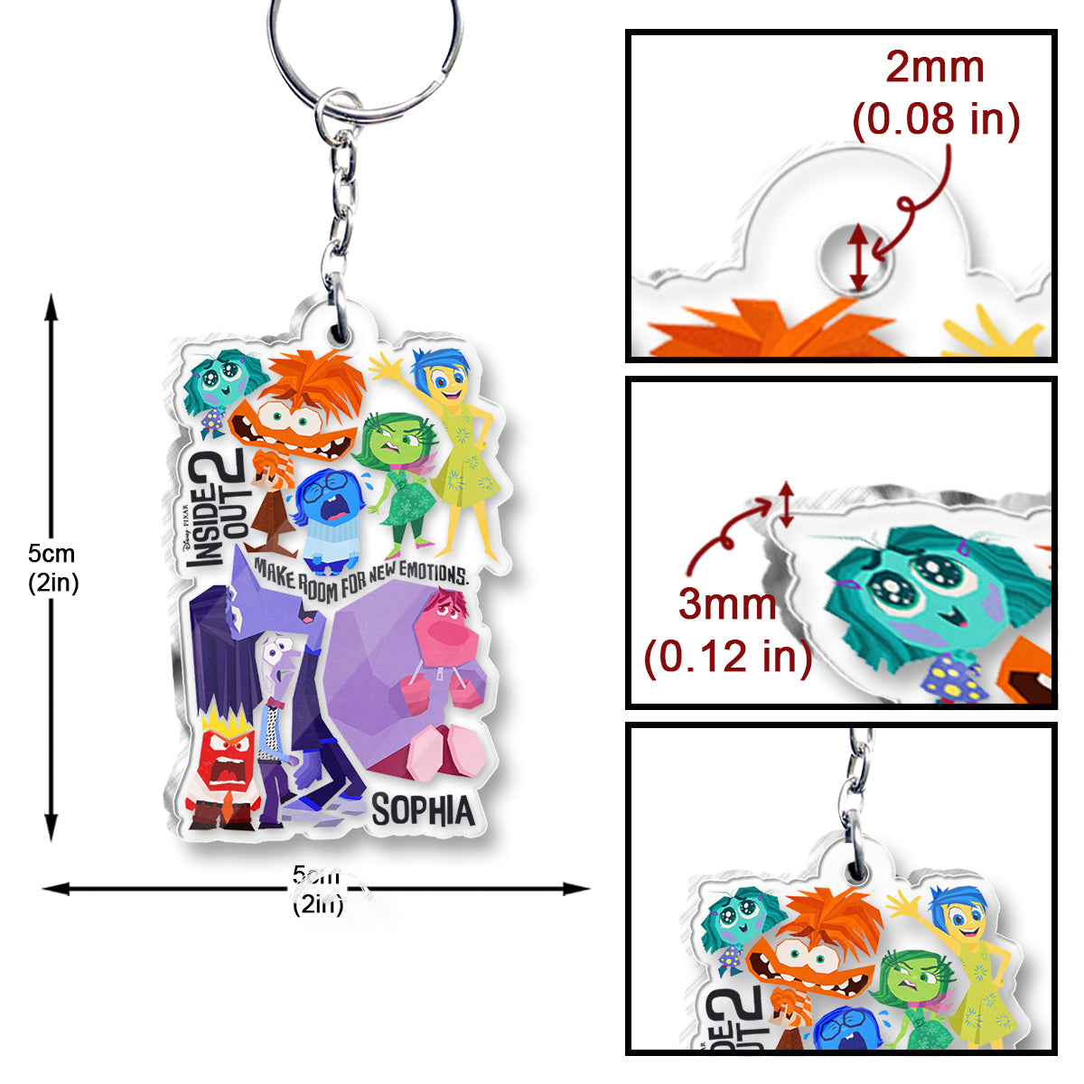 Personalized Acrylic Keychain Custom Name Inside Out Design Gift One-sided Custom Shaped Keychain GradoCreations