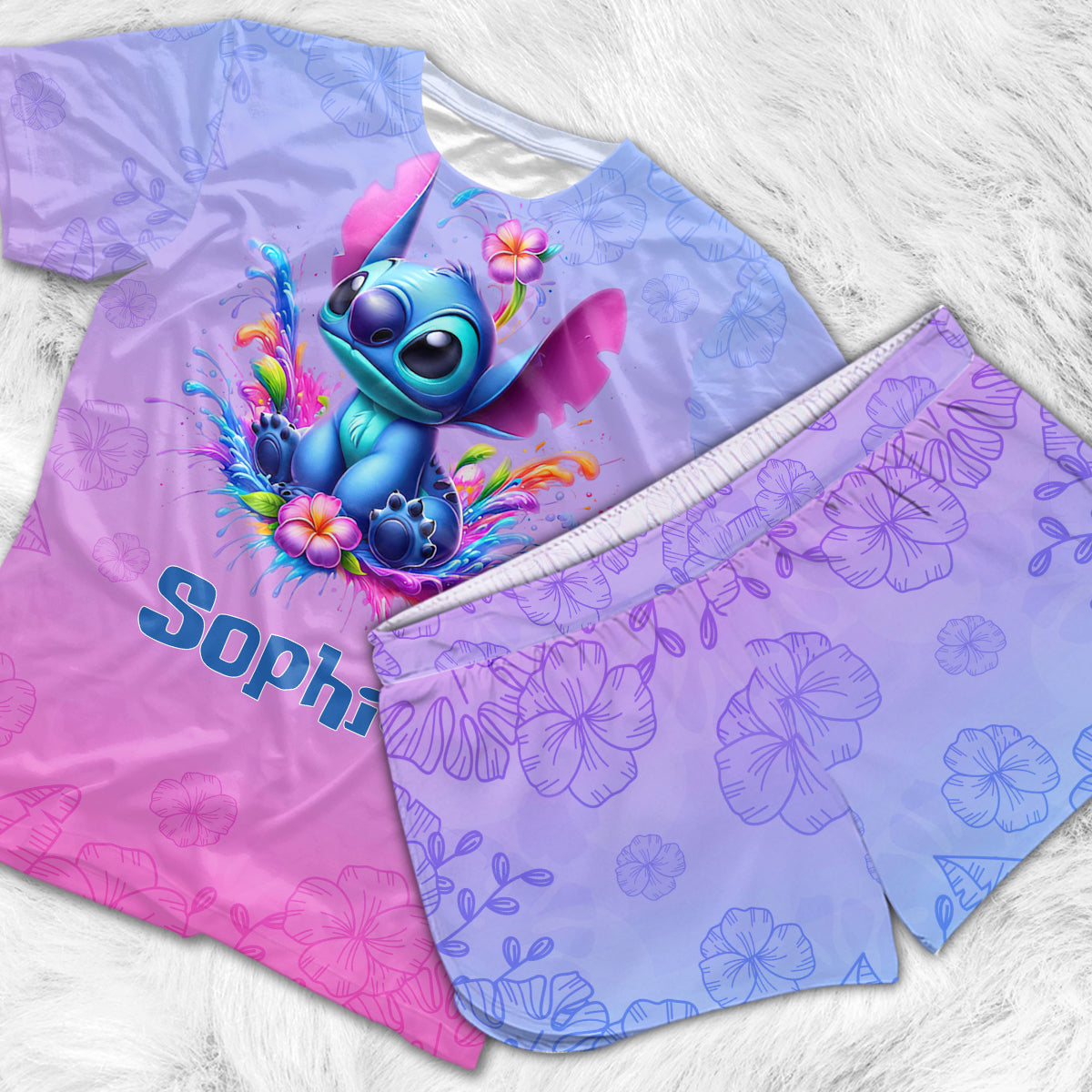 Personalized All Over Shirt & Shorts Set with Custom Name for Kids All Over Shirt & Women Shorts GradoCreations
