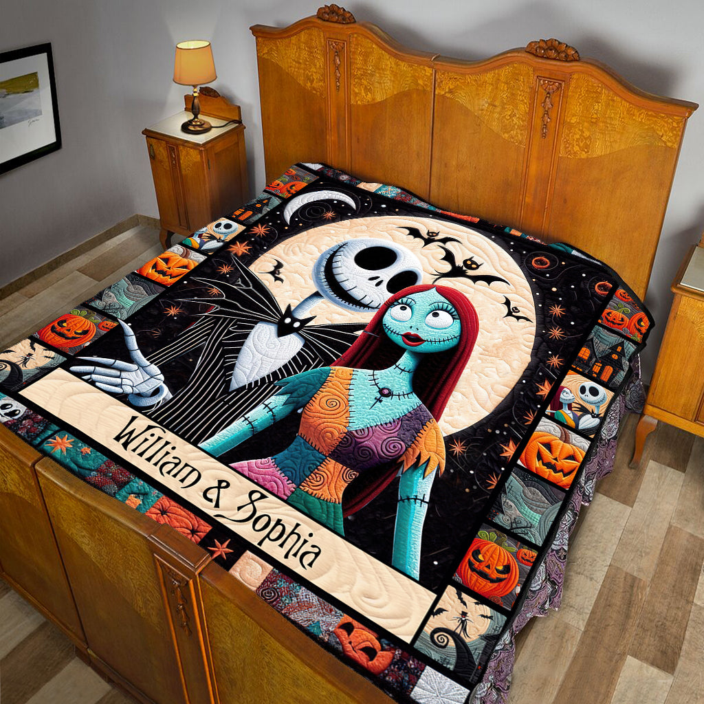 Personalized Halloween Quilt featuring Jack & Sally Custom Names Gift for Couples Quilt GradoCreations