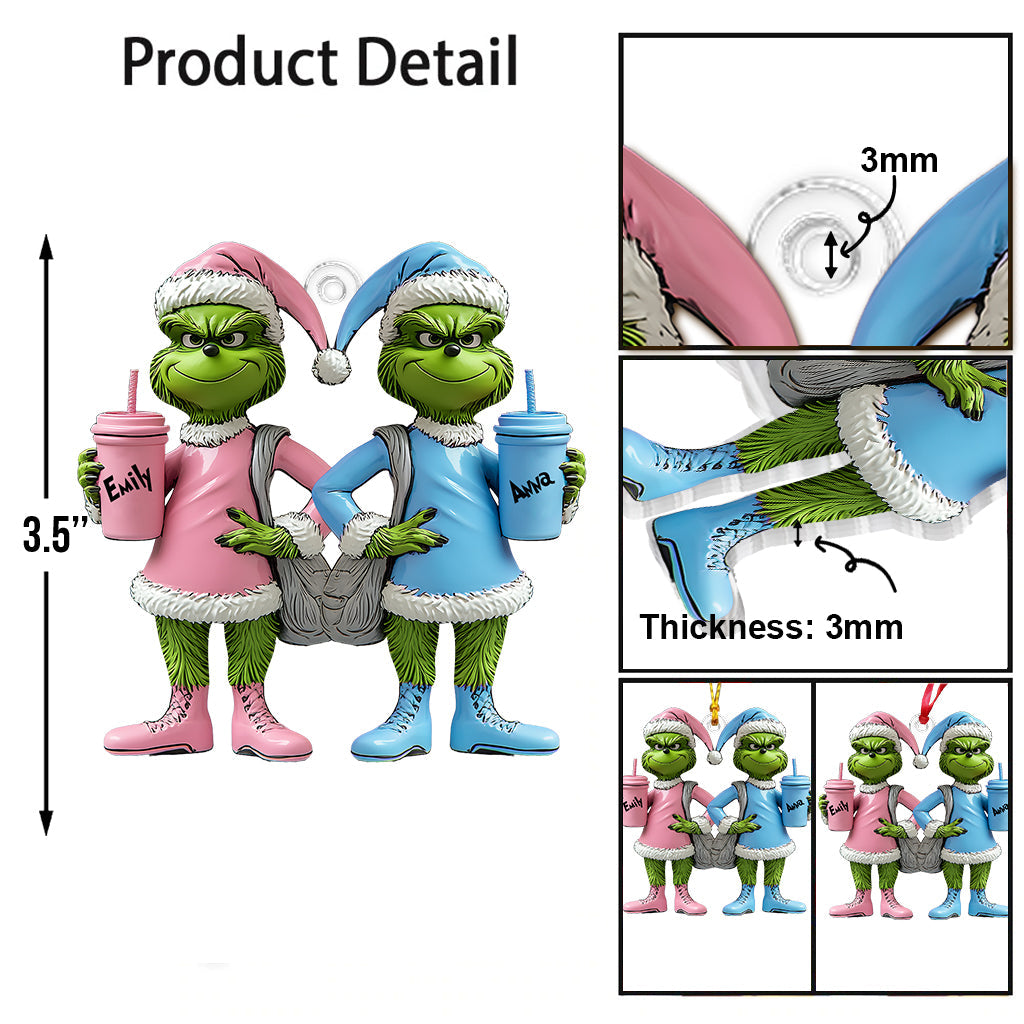 Personalized Grinch Transparent Ornament Custom Gift for Friends One-sided Ornament GradoCreations