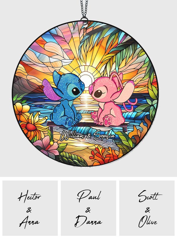 Personalized Ohana Suncatcher Ornament for Couples - Romantic Sunset Home Decor Window Hanging Suncatcher Ornament GradoCreations