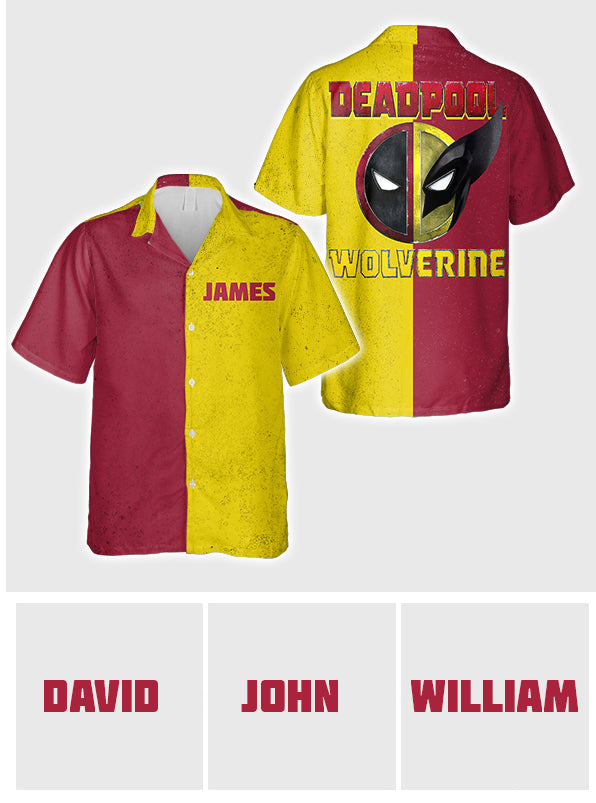 Personalized Deadpool & Wolverine Hawaiian Shirt Custom Name Gift for Him Hawaiian Shirt GradoCreations
