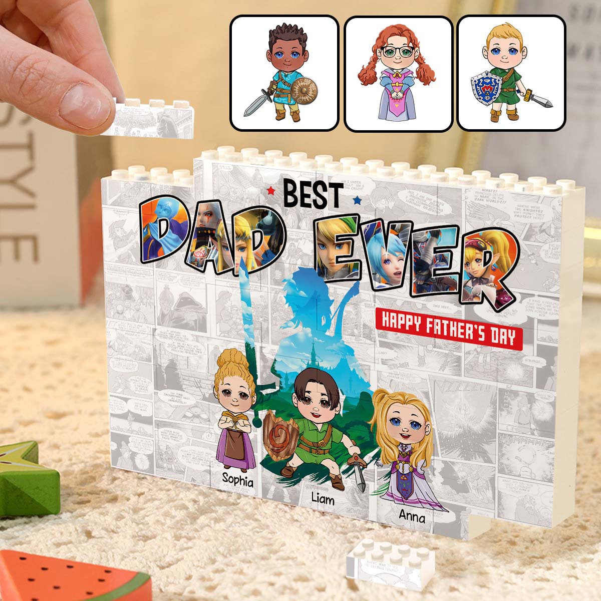 Personalized Building Brick Block Best Dad Ever Gift for Father's Day One-sided Rectangle Building Brick Blocks GradoCreations