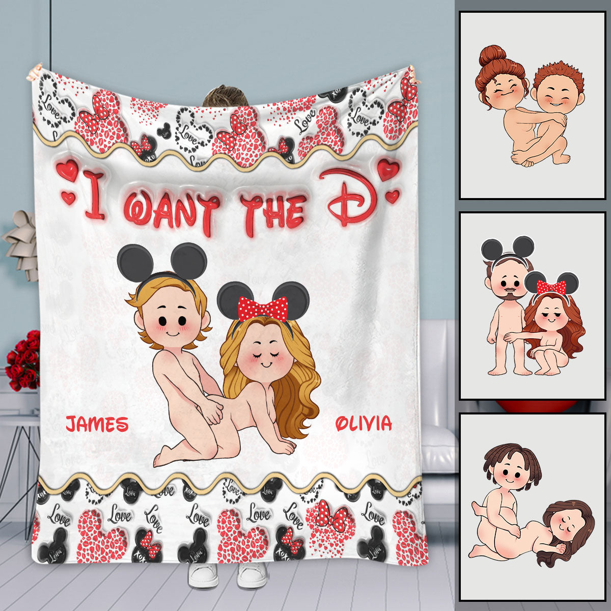 Personalized Mouse-Themed Blanket Custom Names Gift for Couple Blanket GradoCreations