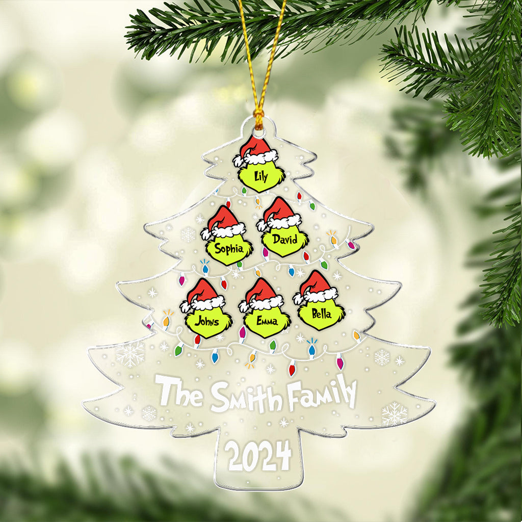 Personalized Grinch Family Transparent Christmas Ornament 2024 One-sided Ornament GradoCreations