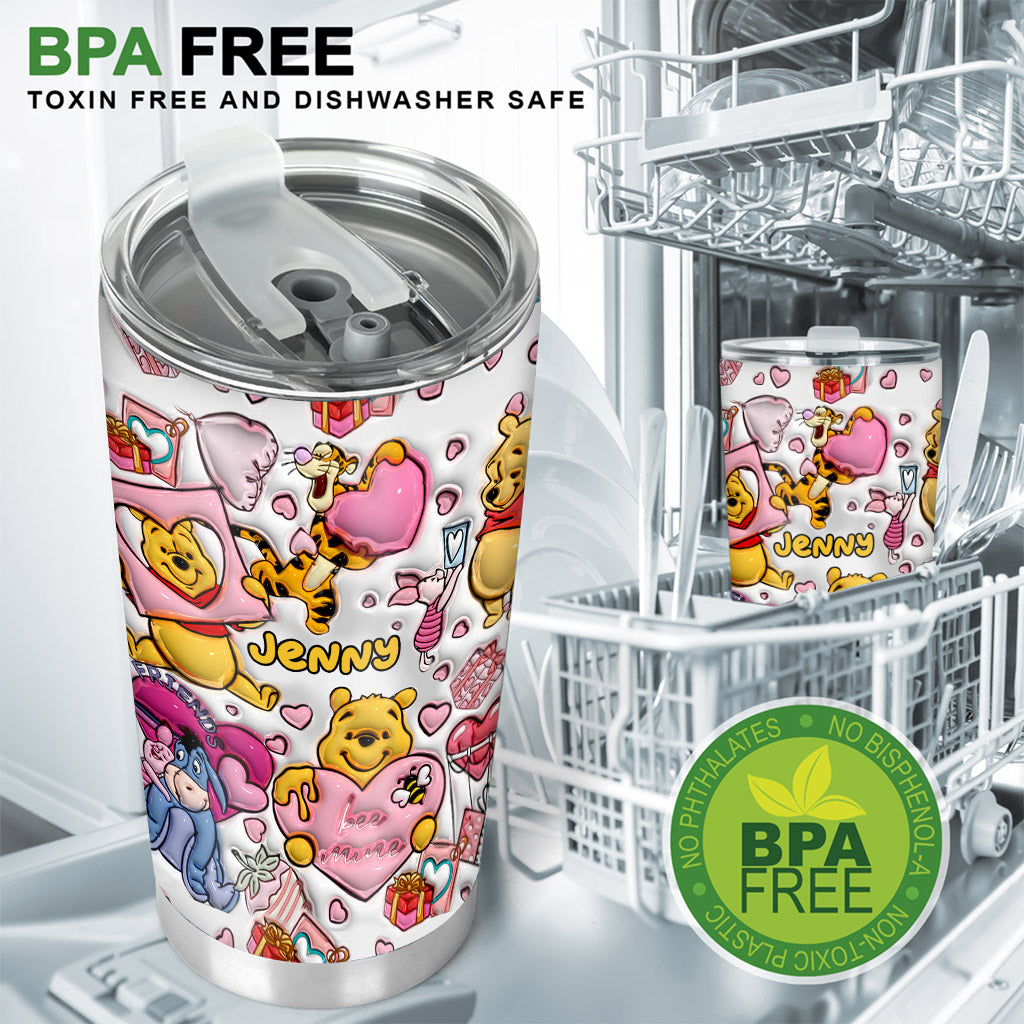 Personalized Winnie the Pooh Mouse Tumbler Custom Name Gift for Valentine's Day Tumbler GradoCreations