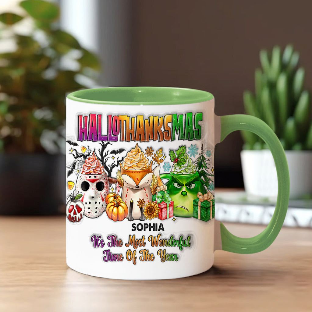 Personalized Hallothanksmas Accent Mug Custom Name Gift Accent Mug GradoCreations