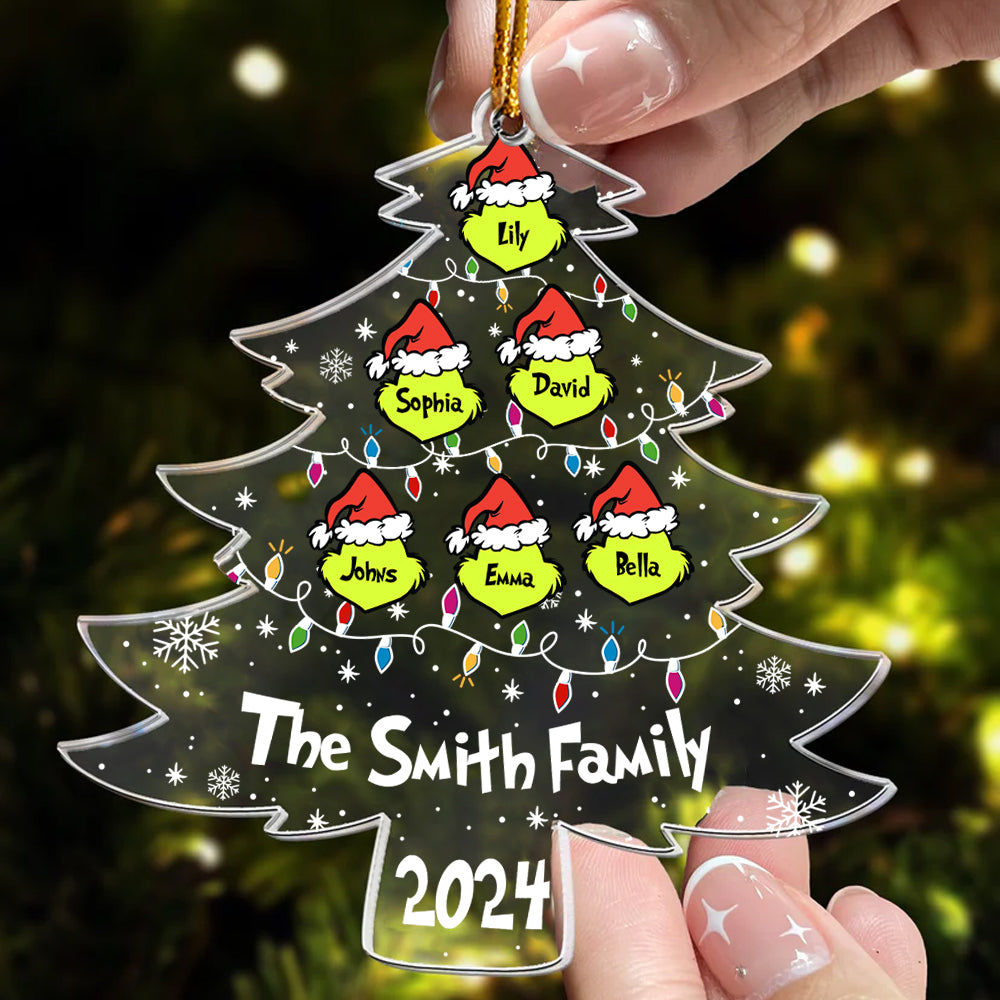 Personalized Grinch Family Transparent Christmas Ornament 2024 One-sided Ornament GradoCreations