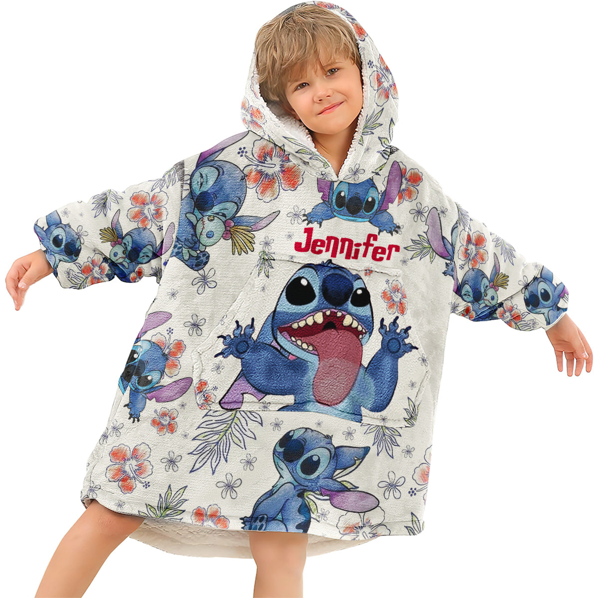 Personalized Stitch Blanket Hoodie Gift for Kids & Teens Blanket Hoodie GradoCreations