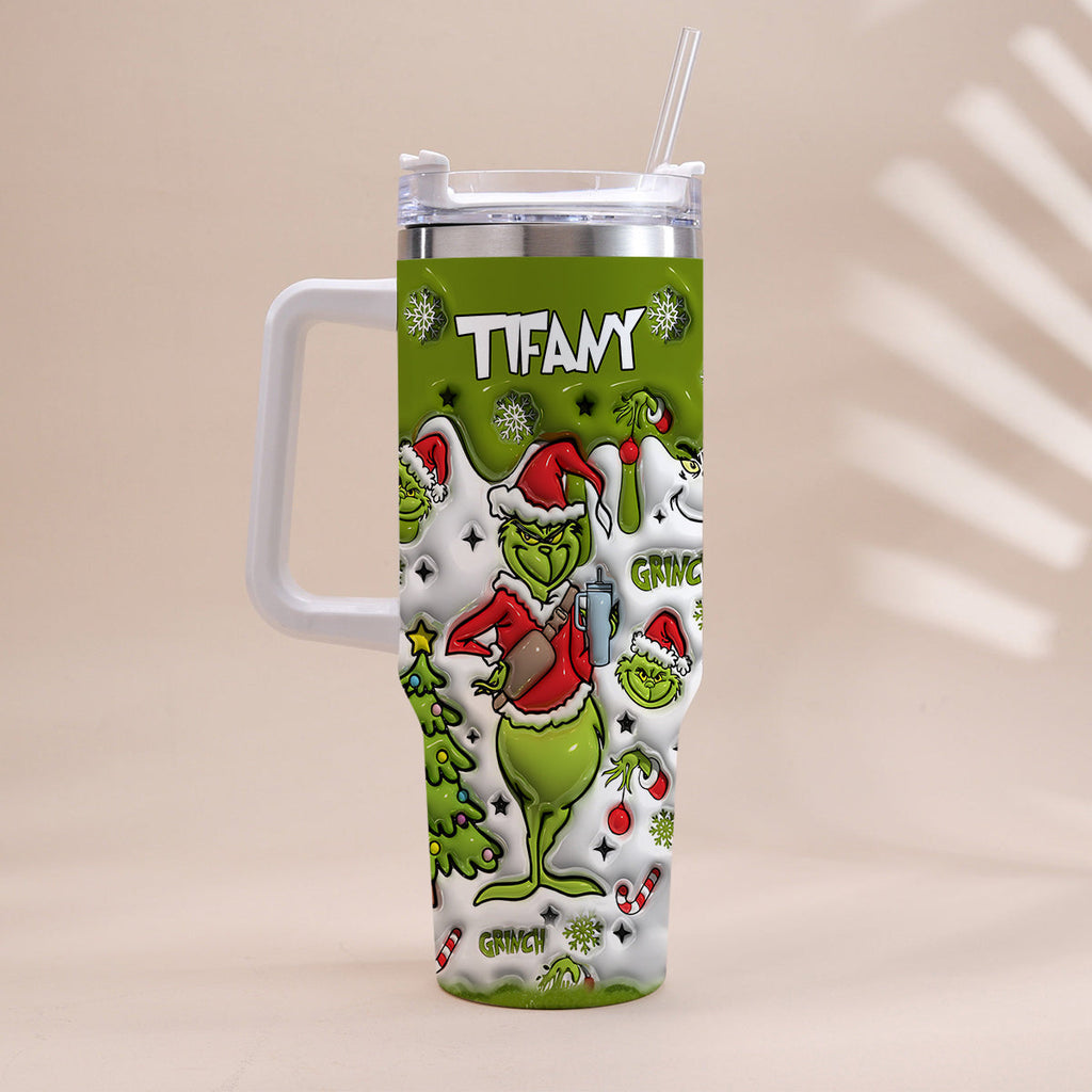 Personalized Grinch Christmas Tumbler with Handle Gift for Mom Tumbler With Handle GradoCreations