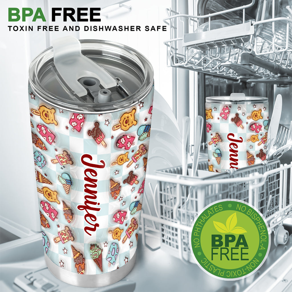 Personalized Tumbler with Snacks Design Custom Name Gift Tumbler GradoCreations