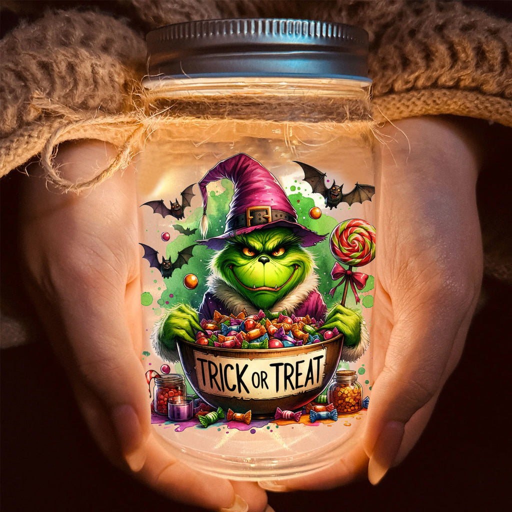Personalized Grinchy Mason Jar Light Christmas Decor Gift Mason Jar Light GradoCreations