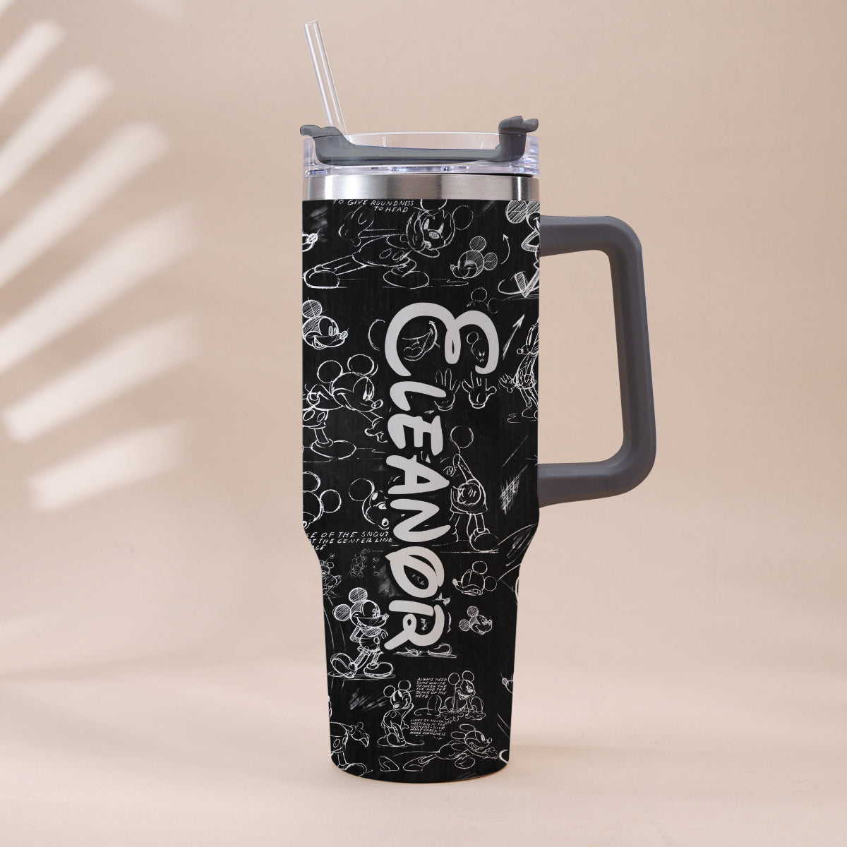 Personalized Black and White Mouse Tumbler with Handle Gift for Mom or Dad Tumbler With Handle GradoCreations