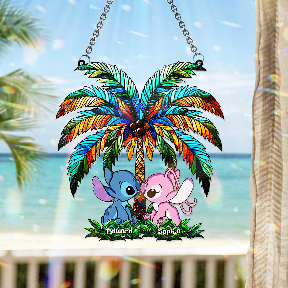 Personalized Ohana Suncatcher Ornament for Couples | Romantic Decor Window Hanging Suncatcher Ornament GradoCreations