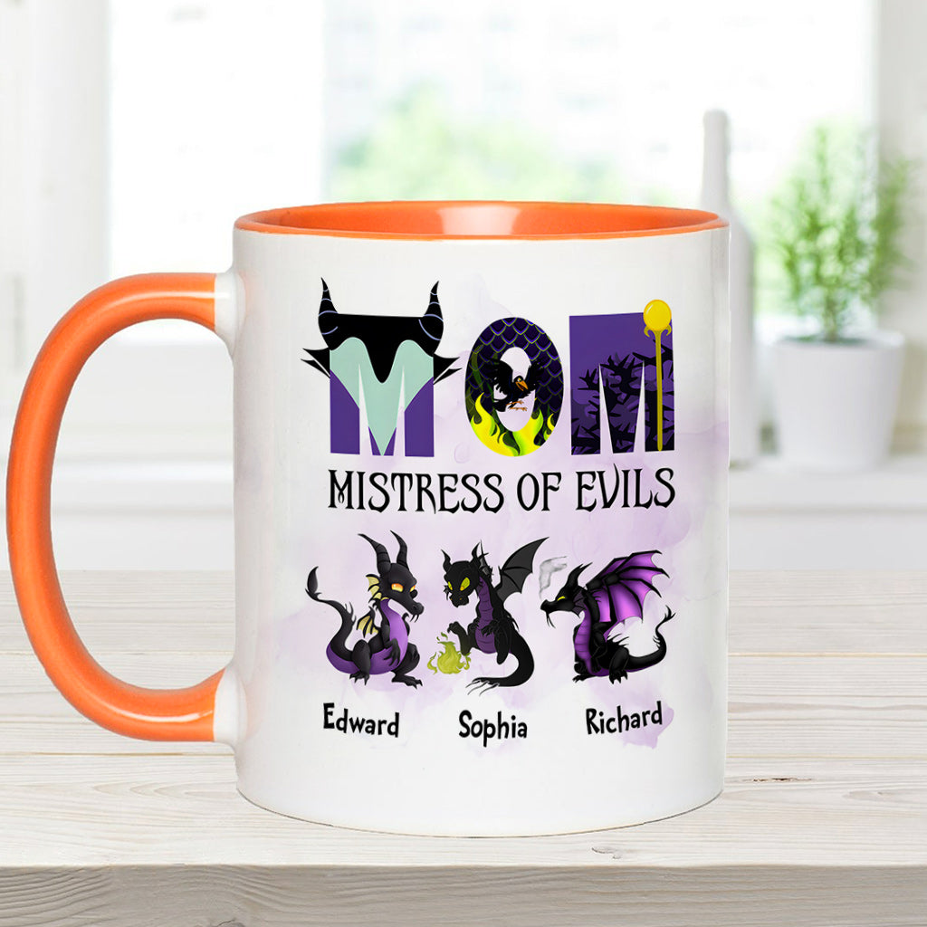 Personalized Two-Tone Accent Mug with 'Mistress of Evils' Design for Mom Accent Mug GradoCreations