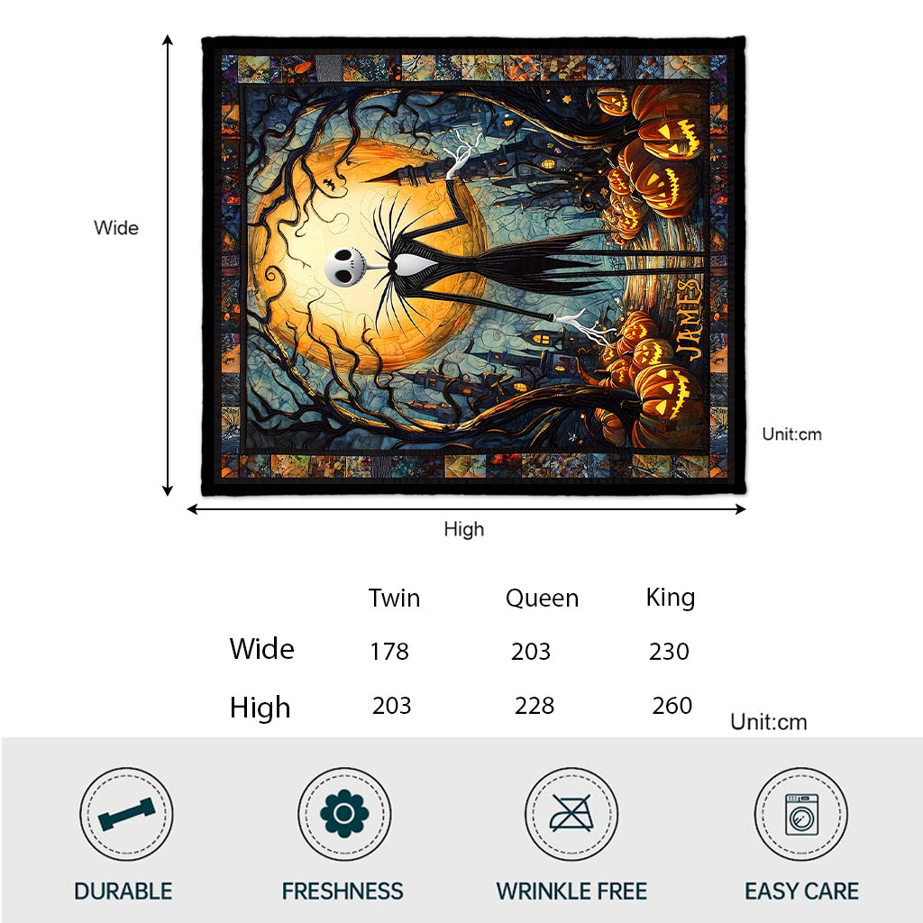 Personalized Nightmare Before Christmas Quilt with Pumpkin King Design Quilt GradoCreations