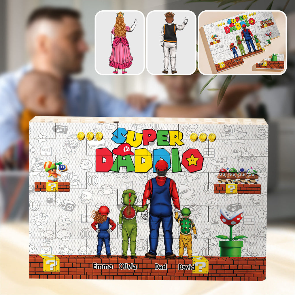 Personalized Super Dad Building Brick Custom Name Gift for Father's Day One-sided Rectangle Building Brick Blocks GradoCreations