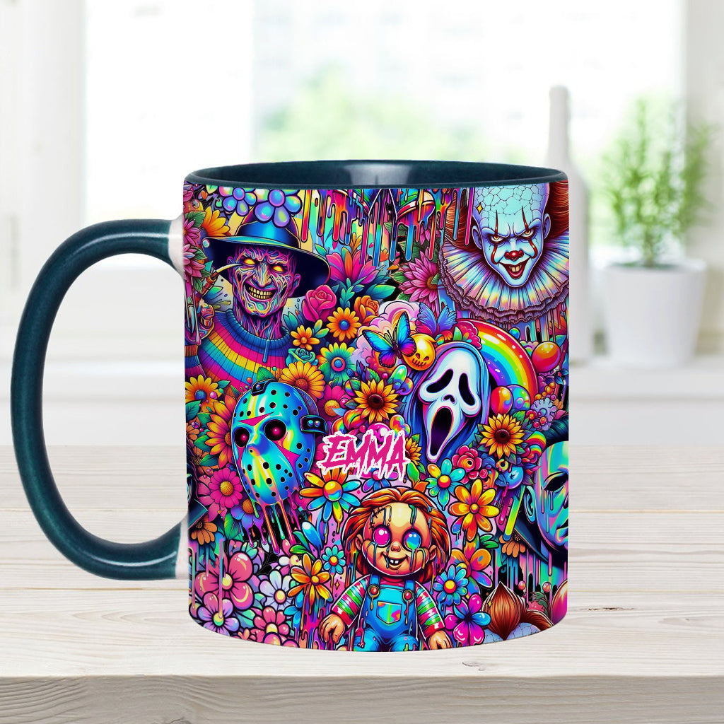 Personalized Colorful Horror Accent Mug with Custom Name - Perfect for Halloween Accent Mug GradoCreations