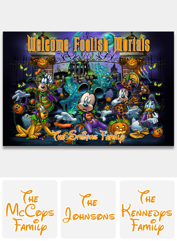 Personalized Welcome Foolish Mortals Doormat for Halloween Housewarming Doormat GradoCreations