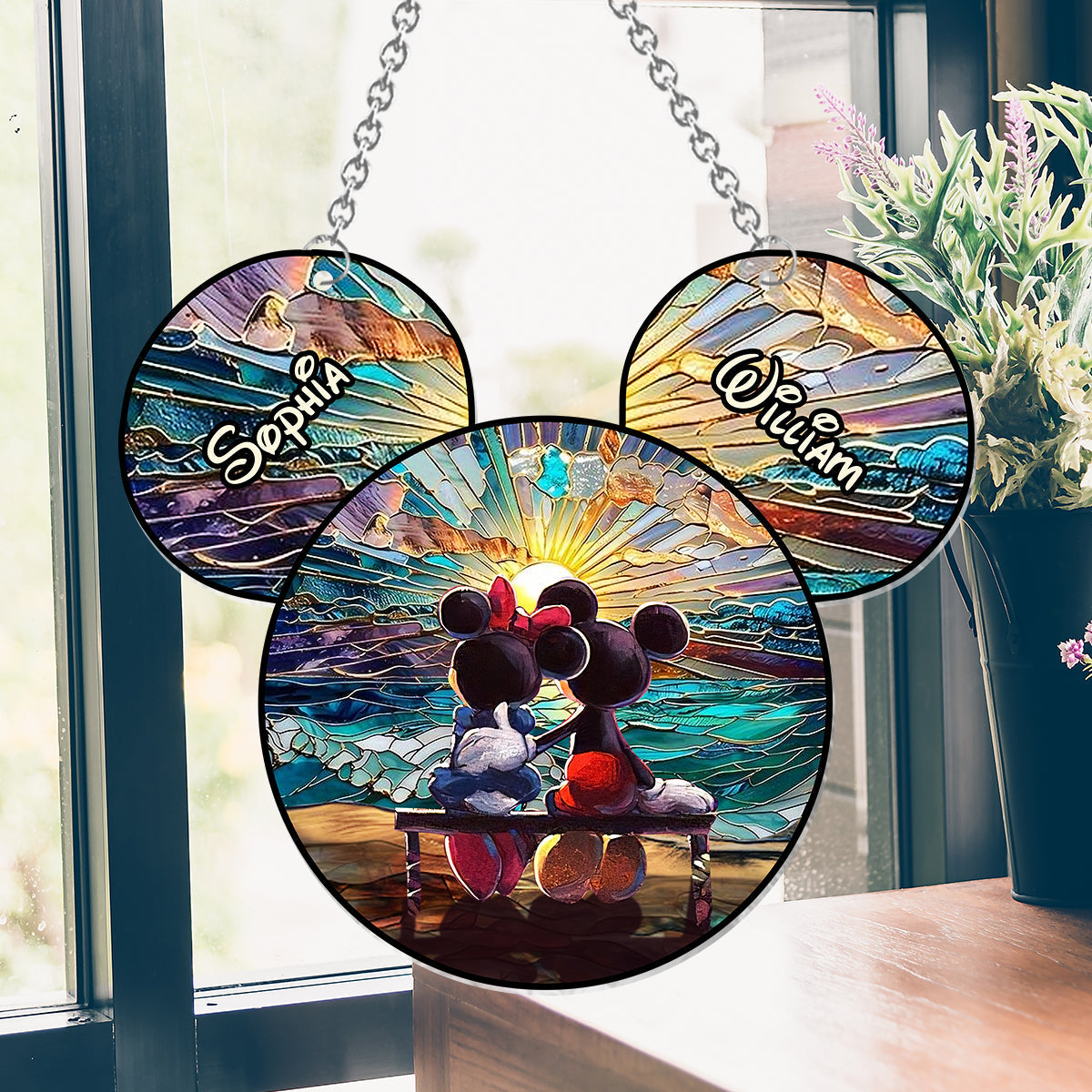 Personalized Beach Couple Suncatcher Ornament Gift for Home Window Hanging Suncatcher Ornament GradoCreations