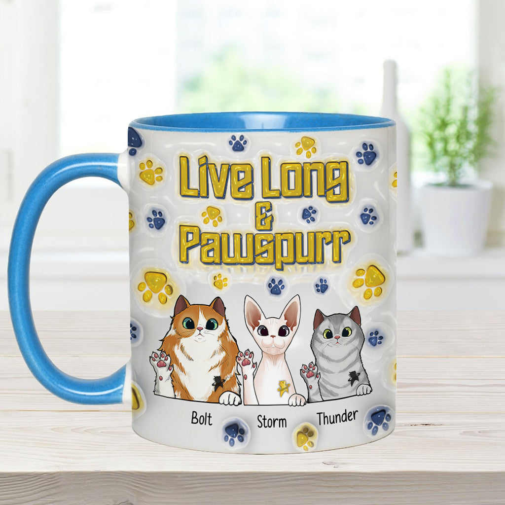 Personalized Accent Mug Live Long and Pawspurr Cat Design Gift for Pet Lovers Accent Mug GradoCreations