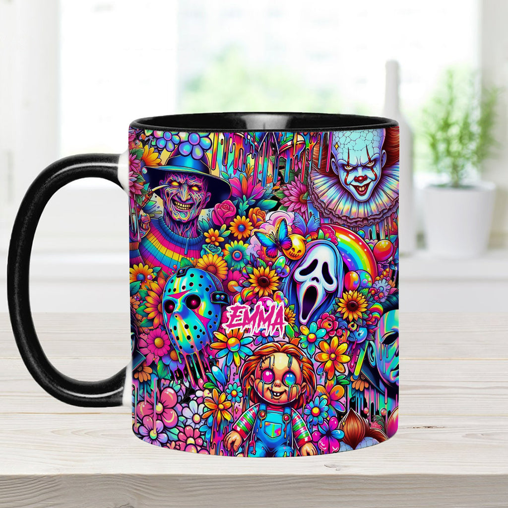 Personalized Colorful Horror Accent Mug with Custom Name - Perfect for Halloween Accent Mug GradoCreations