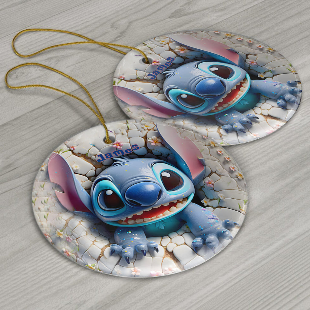 Personalized Ohana Ceramic Ornament Custom Name Gift for Christmas Ceramic Circle Ornament GradoCreations