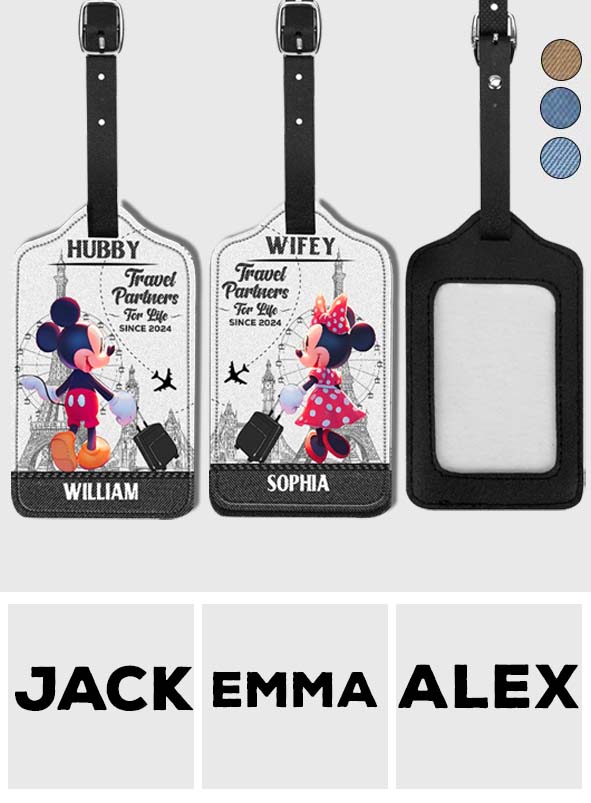 Personalized Leather Luggage Tag Travel Partners Gift for Couples Leather Luggage Tag GradoCreations