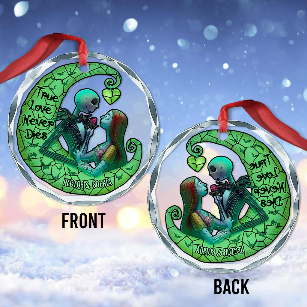 Personalized True Love Never Dies Glass Ornament Christmas Gift Round Shaped Glass Ornament GradoCreations