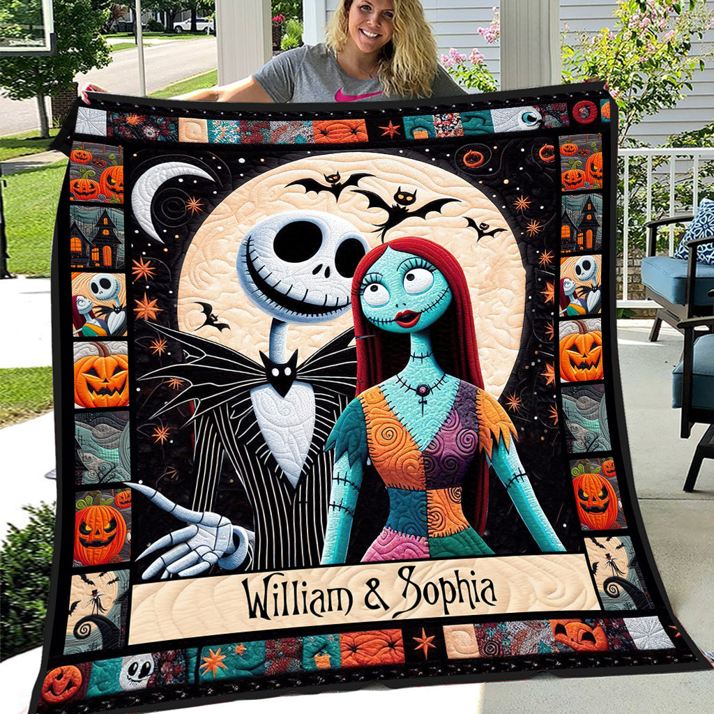 Personalized Halloween Quilt featuring Jack & Sally Custom Names Gift for Couples Quilt GradoCreations