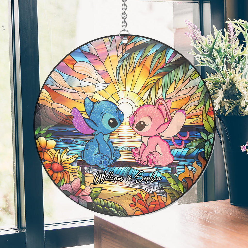 Personalized Ohana Suncatcher Ornament for Couples - Romantic Sunset Home Decor Window Hanging Suncatcher Ornament GradoCreations
