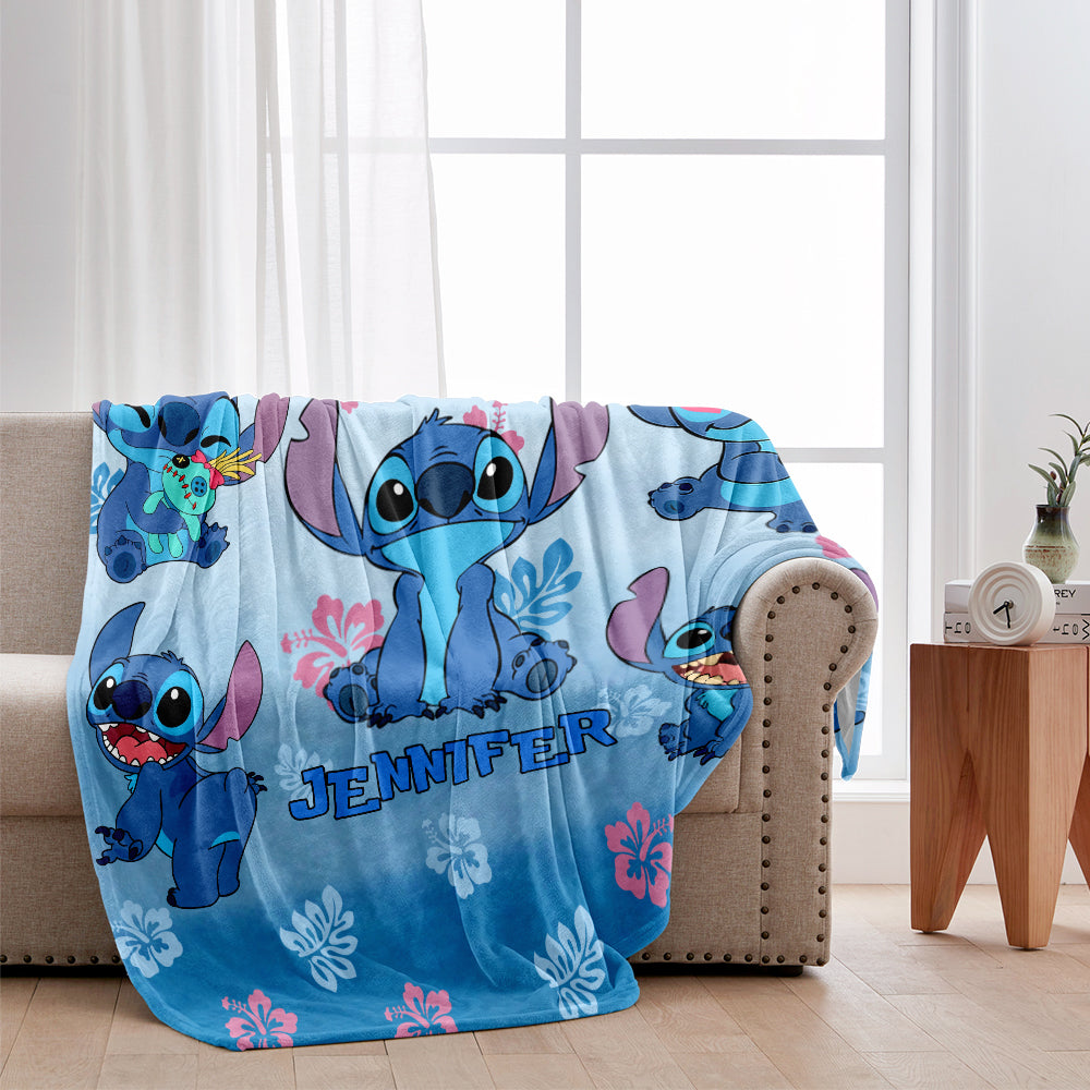 Personalized Blue Gradient Ohana Blanket Custom Name Gift Blanket GradoCreations