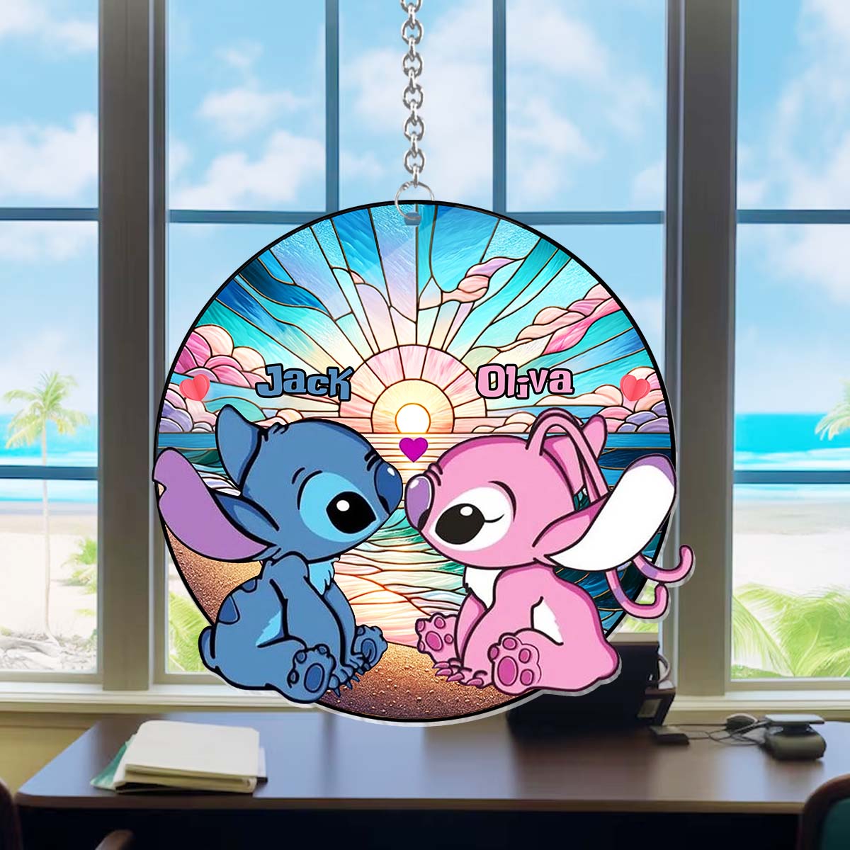 Personalized Suncatcher Ornament Custom Name Ohana Gift Window Hanging Suncatcher Ornament GradoCreations