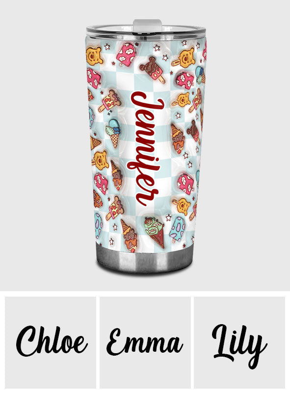 Personalized Tumbler with Snacks Design Custom Name Gift Tumbler GradoCreations