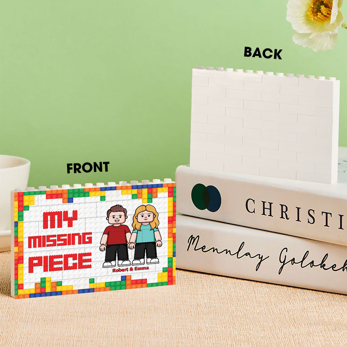 Personalized One-Sided Building Brick Block with Custom Names - Unique Couple Gift for Wedding or Anniversary One-sided Rectangle Building Brick Blocks GradoCreations