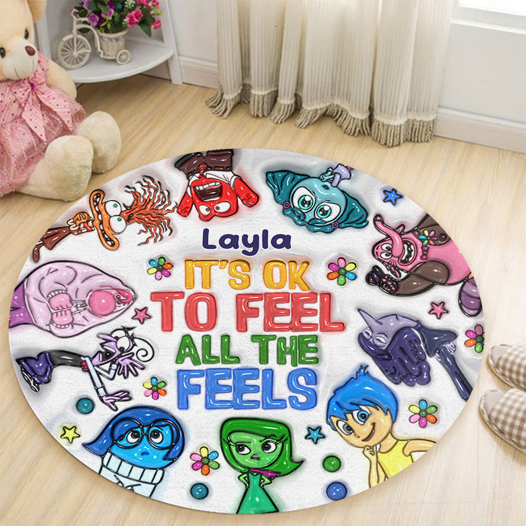 Personalized Round Rug 'It's Ok To Feel All The Feels' Unique Gift for Kids Round Rug GradoCreations