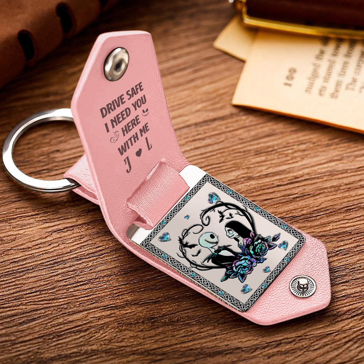 Personalized Leather Photo Keychain Gift for Couples | Drive Safe Reminder Leather Photo Keychain GradoCreations