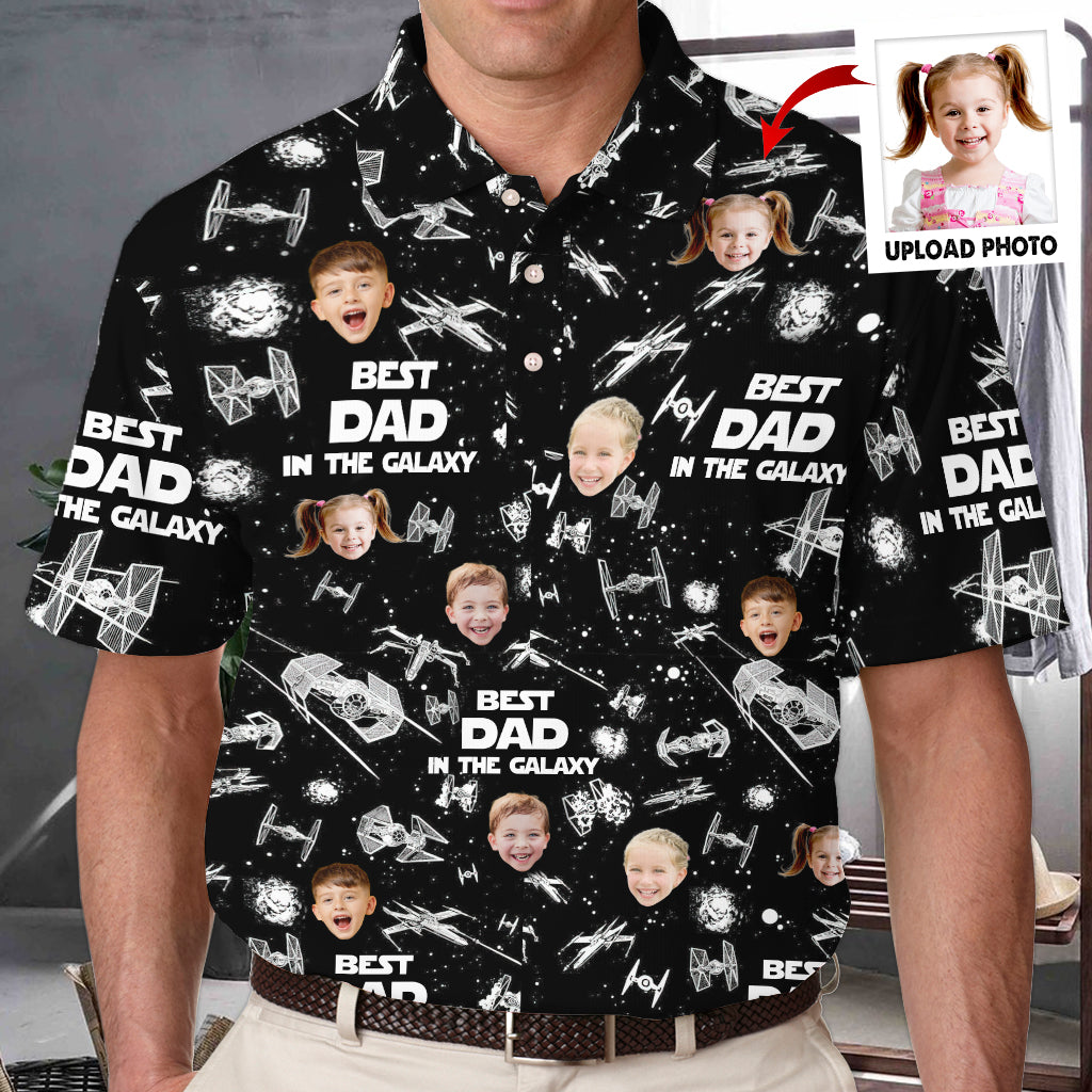 Personalized Space-Themed Polo Shirt for Dad with Custom Photo Polo Shirt GradoCreations