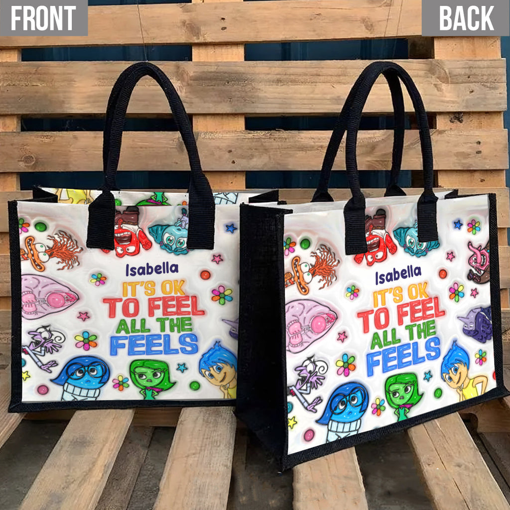 Personalized Canvas Tote Bag It's Okay To Feel All The Feels Gift for Mom/Teacher Canvas Tote Bag GradoCreations