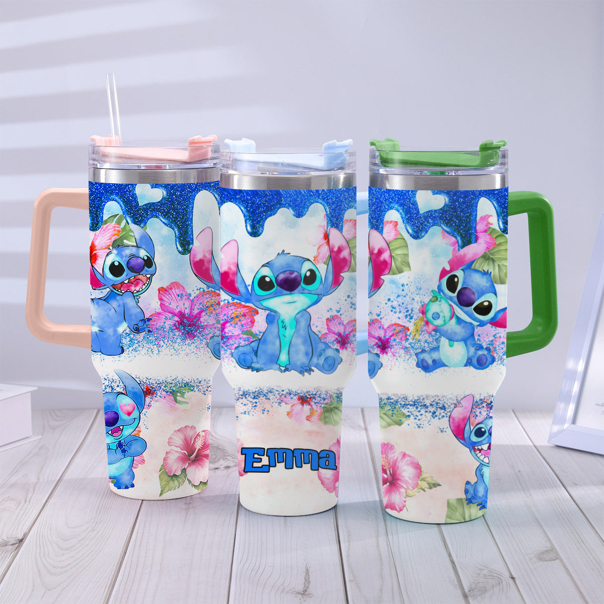 Personalized Tropical Vibe Tumbler With Handle Custom Name Gift Tumbler With Handle GradoCreations