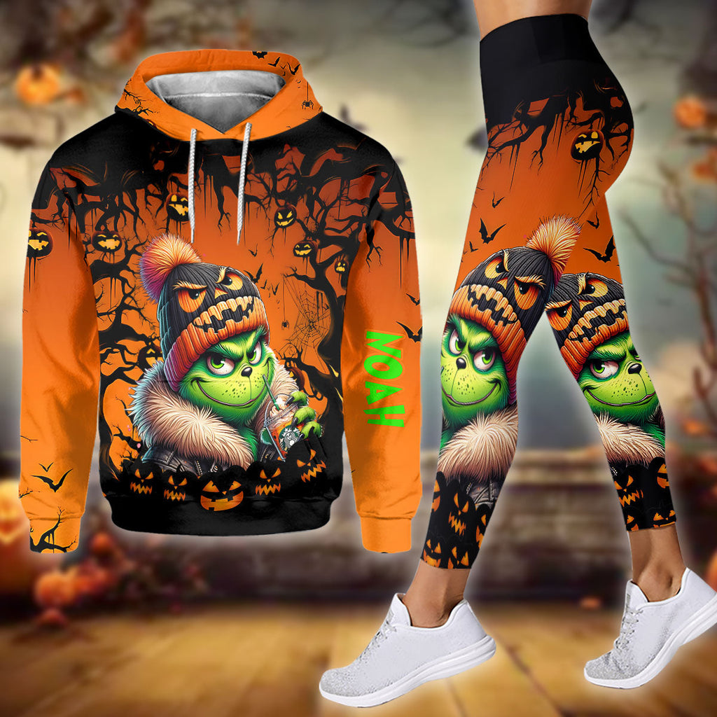 Personalized Halloween Grinch Hoodie & Leggings Set Gift Hoodie & Leggings GradoCreations
