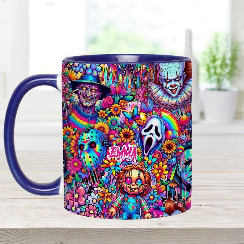 Personalized Colorful Horror Accent Mug with Custom Name - Perfect for Halloween Accent Mug GradoCreations