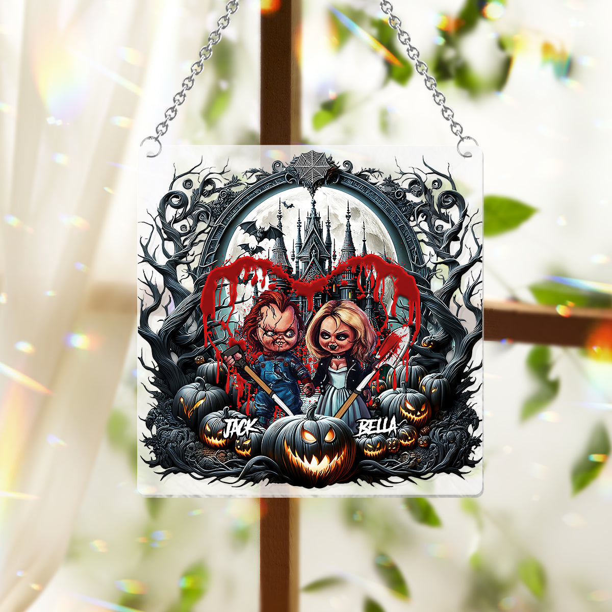 Personalized Halloween Suncatcher Ornament Custom Name Gift Window Hanging Suncatcher Ornament GradoCreations