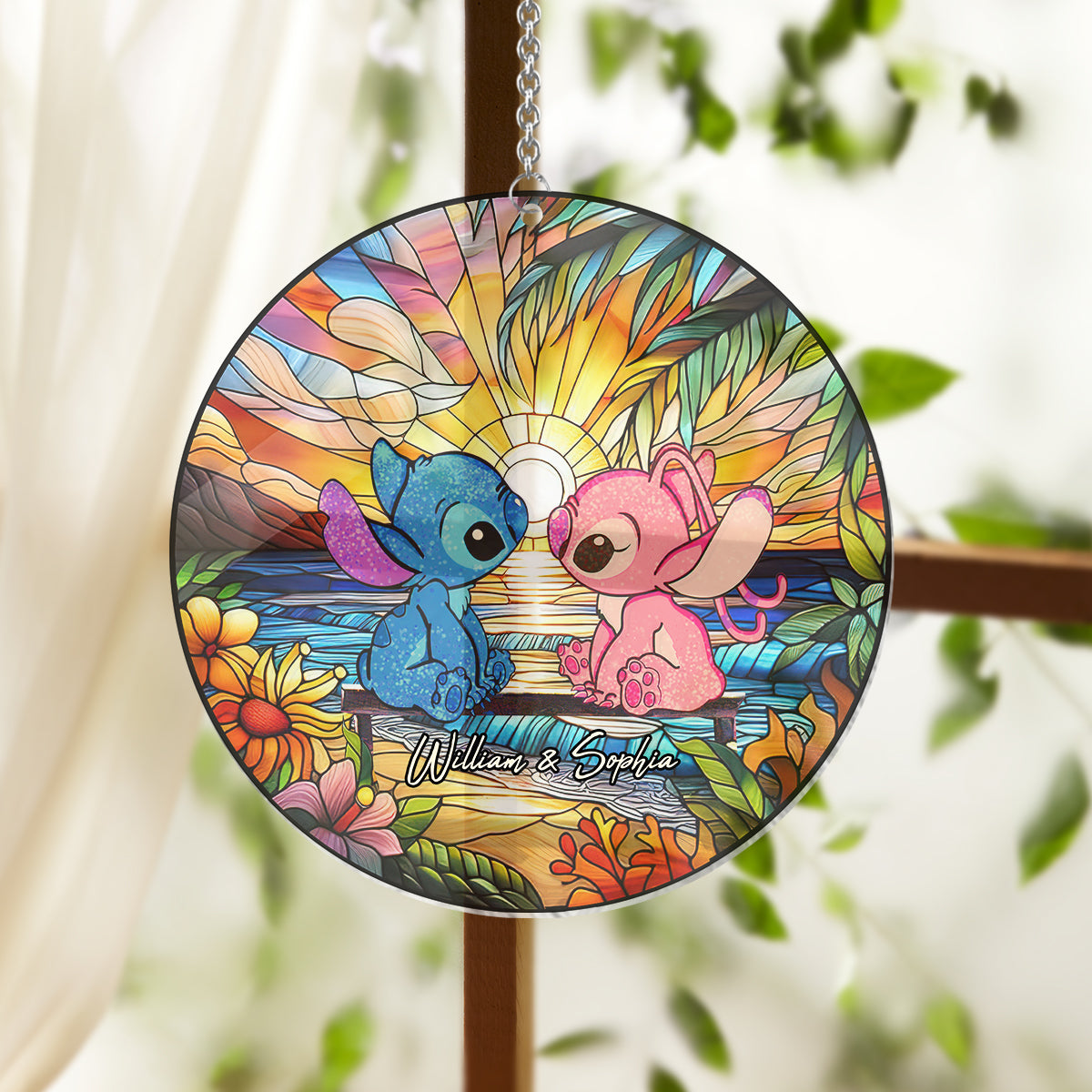 Personalized Ohana Suncatcher Ornament for Couples - Romantic Sunset Home Decor Window Hanging Suncatcher Ornament GradoCreations