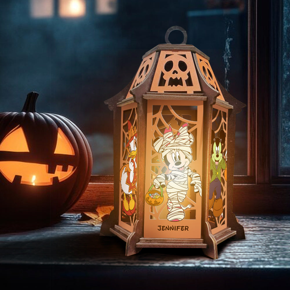 Personalized Halloween Wooden Lantern with Custom Name Decor Laser Cut Lantern GradoCreations