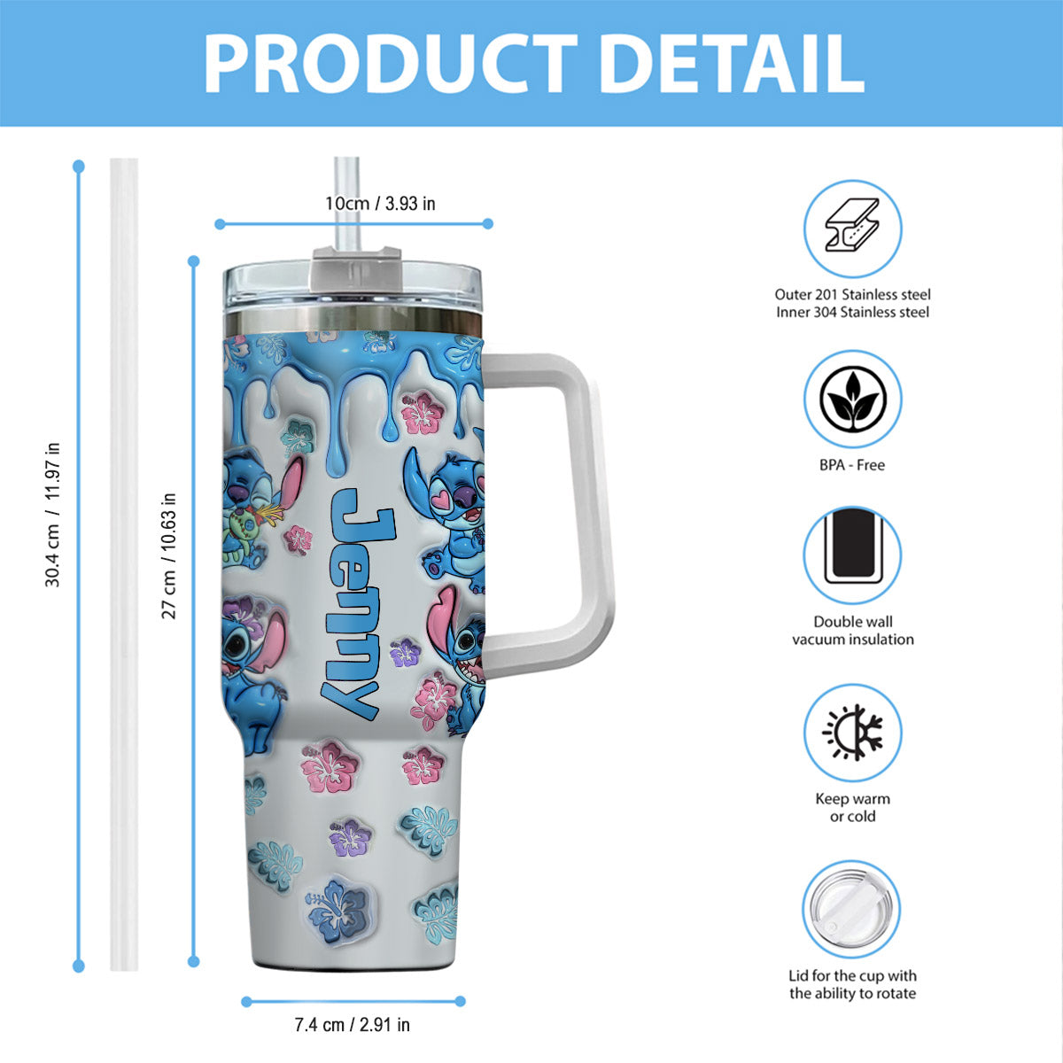 Personalized Ohana Tumbler with Handle Custom Name Gift for Family Tumbler With Handle GradoCreations