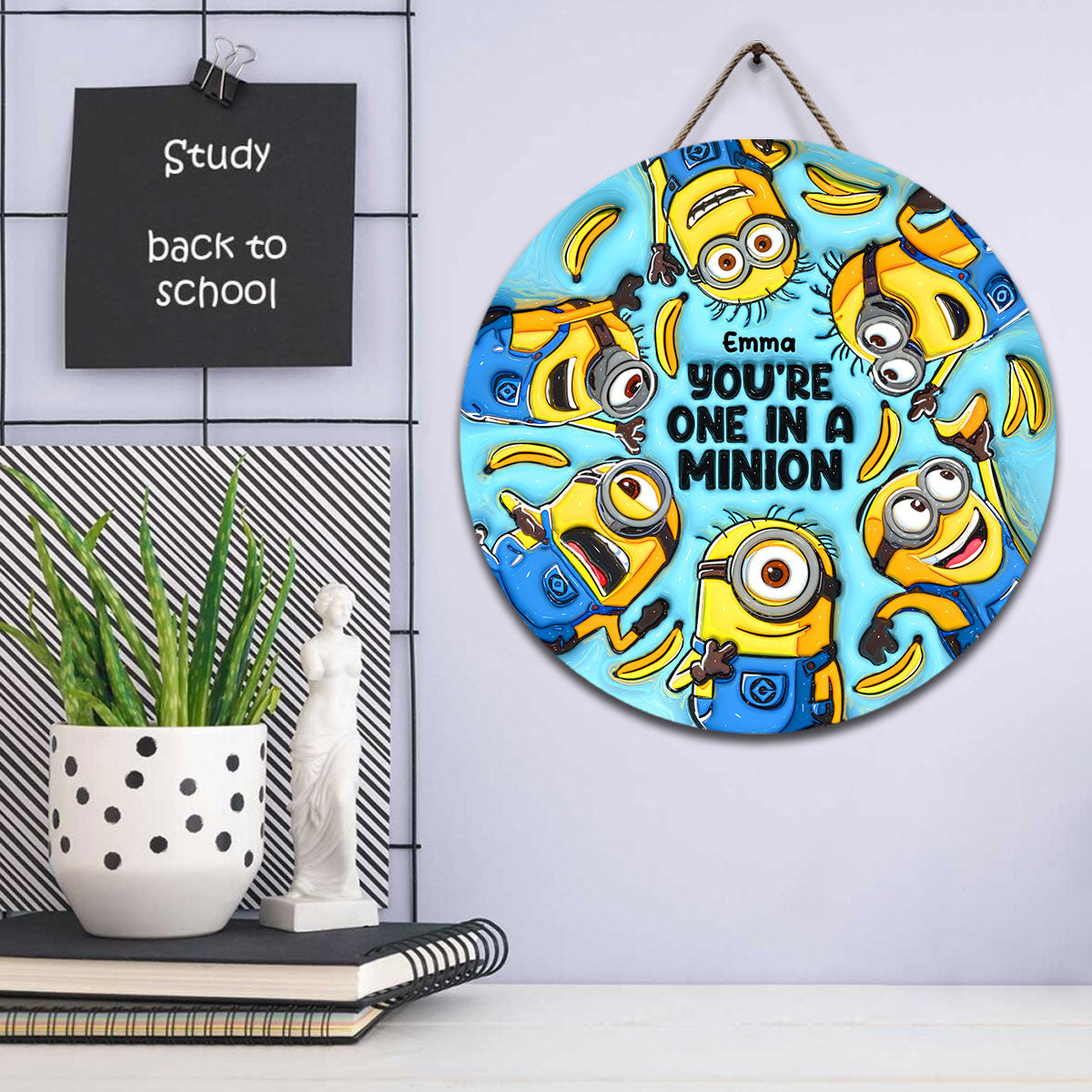 Personalized Round Wood Sign with Minions Design for Kids Round Wood Sign GradoCreations