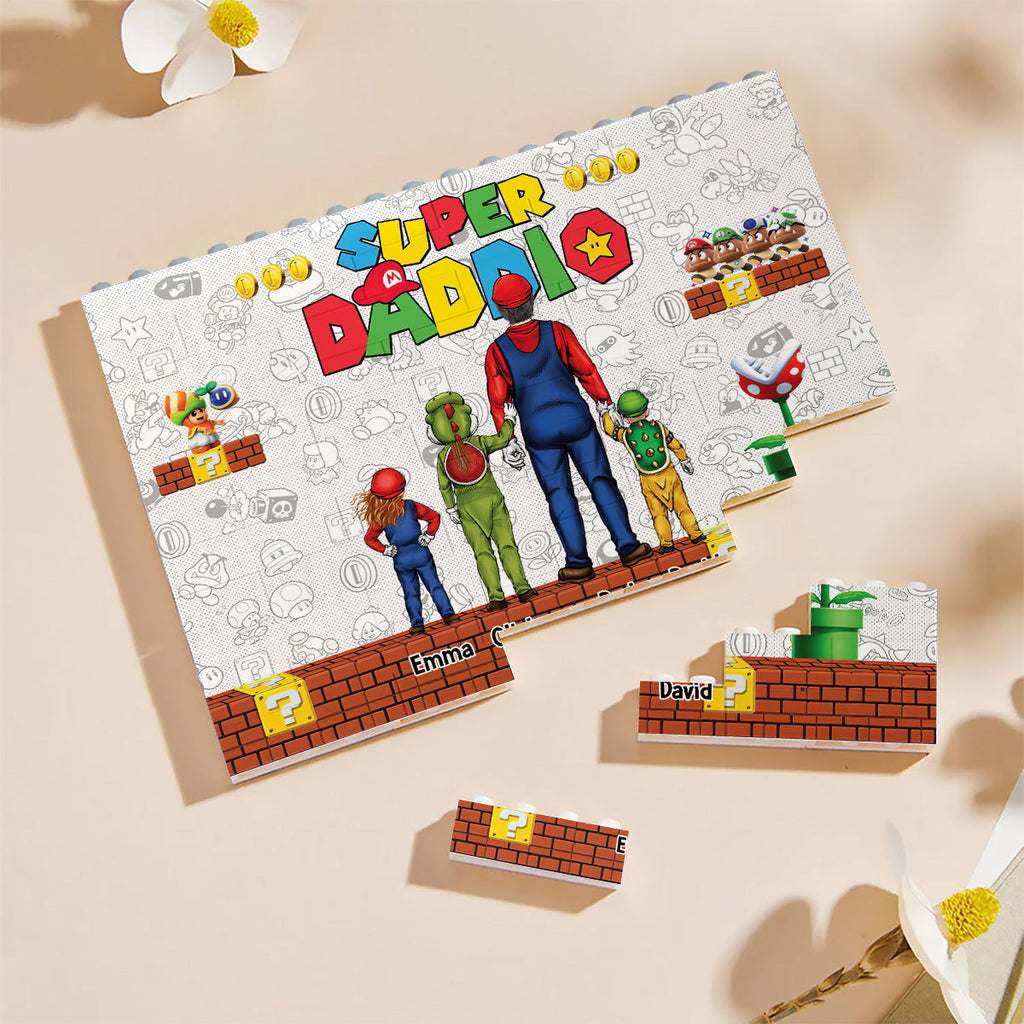 Personalized Super Dad Building Brick Custom Name Gift for Father's Day One-sided Rectangle Building Brick Blocks GradoCreations